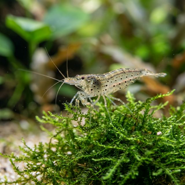 Креветка Амано чистить мох